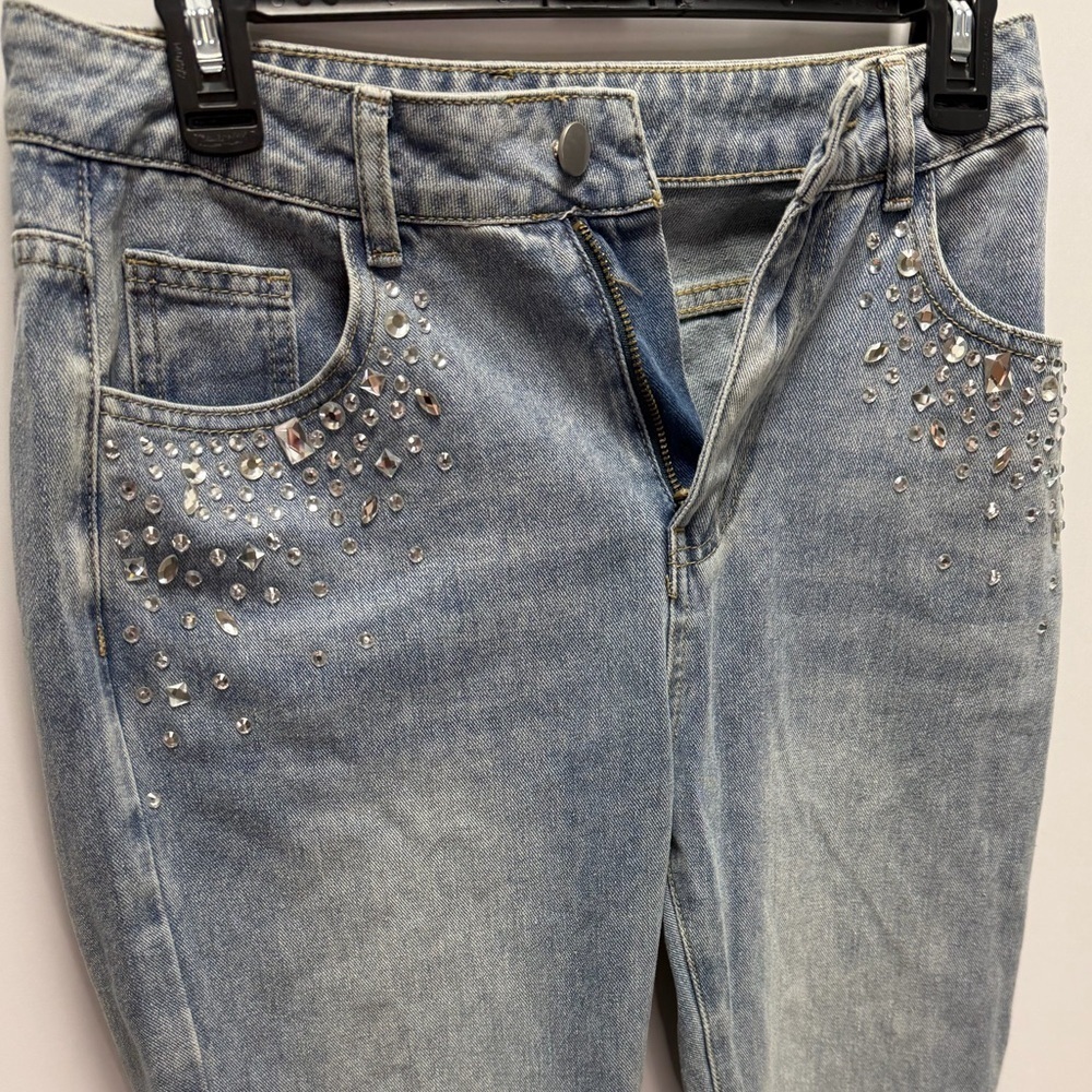 EUC BaeVely Rhinestone Embellished Denim Blue Jeans Size Small - Picture 3 of 7